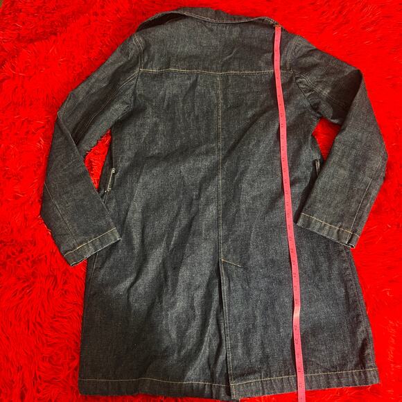 Vintage Old Navy Dark Denim Blazer Jacket Coat Trench Button Up Lined Medium - Picture 3 of 4